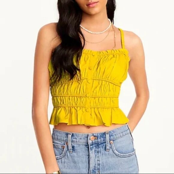 *NWT* J. Crew Cinched Waist Cotton Poplin Summer Tank Top Yellow Gold Medium - Picture 1 of 12